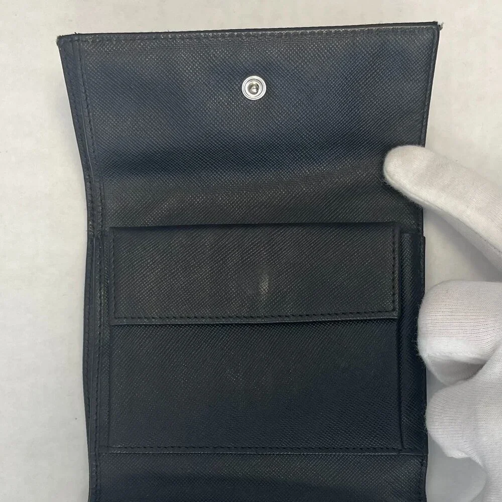 PRADA Tessuto Nylon Compact Tri-Fold Wallet in Black - Preowned